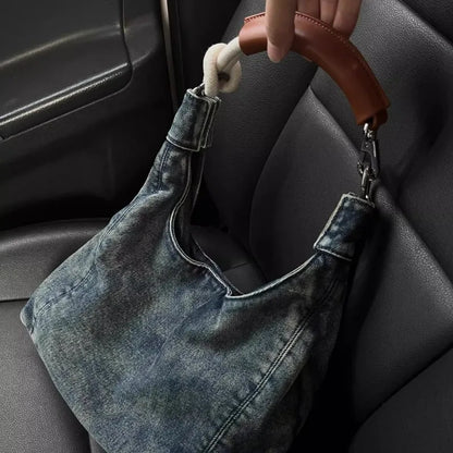 Y2k Vintage Casual Denim Tote Bags For Women Large Capacity Practical Underarm Shoulder Handbags 2024 New Niche Travel Bag