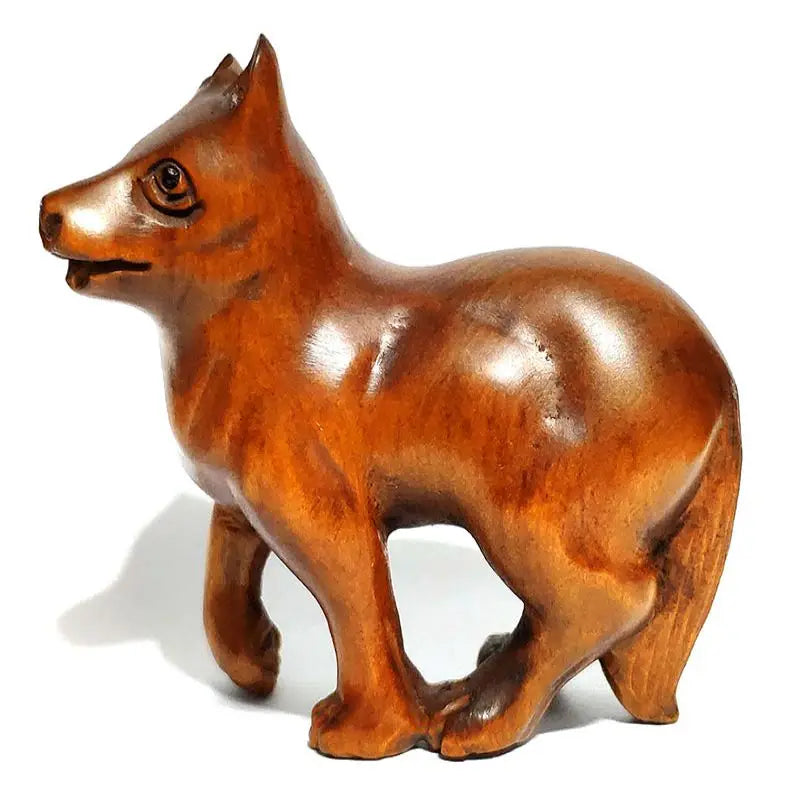 Y6190 - 2 " Hand Carved Boxwood Netsuke Wolf or Big Dog Animal Statue Small Sculpture Home Decoration Ornaments