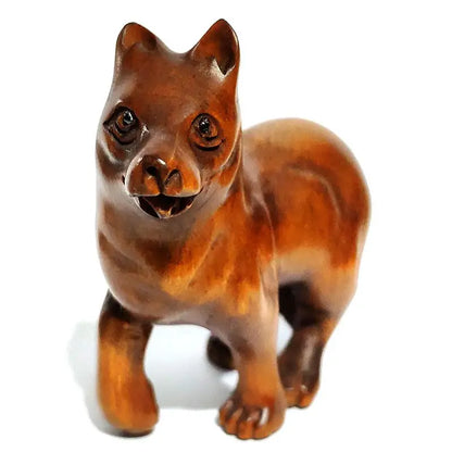 Y6190 - 2 " Hand Carved Boxwood Netsuke Wolf or Big Dog Animal Statue Small Sculpture Home Decoration Ornaments