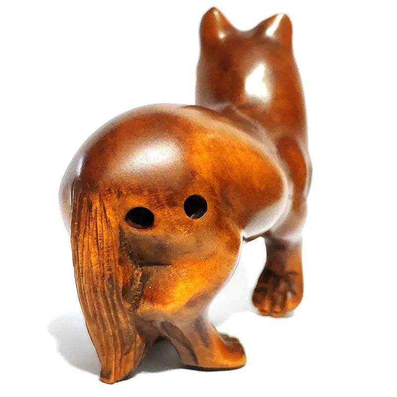 Y6190 - 2 " Hand Carved Boxwood Netsuke Wolf or Big Dog Animal Statue Small Sculpture Home Decoration Ornaments