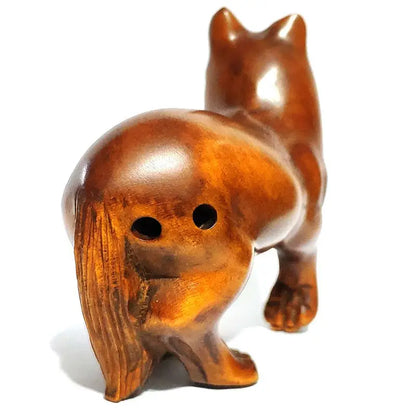 Y6190 - 2 " Hand Carved Boxwood Netsuke Wolf or Big Dog Animal Statue Small Sculpture Home Decoration Ornaments