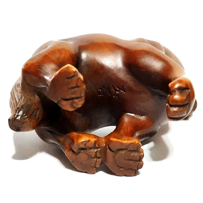 Y6190 - 2 " Hand Carved Boxwood Netsuke Wolf or Big Dog Animal Statue Small Sculpture Home Decoration Ornaments
