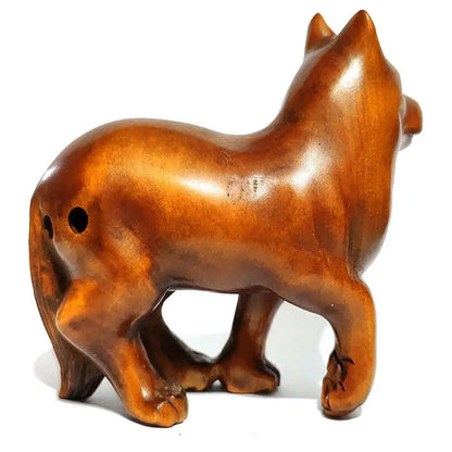 Y6190 - 2 " Hand Carved Boxwood Netsuke Wolf or Big Dog Animal Statue Small Sculpture Home Decoration Ornaments