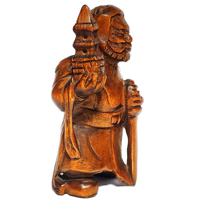 Y6457 - 2" Hand Carved Boxwood Netsuke Figurine Carving : God of Thunder Bishamonten