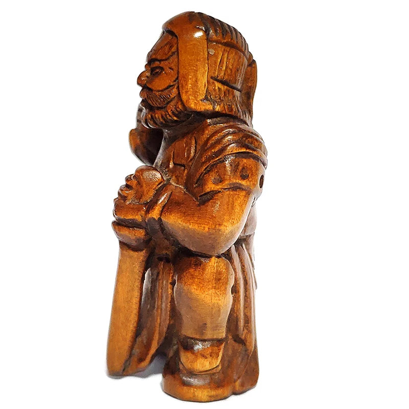 Y6457 - 2" Hand Carved Boxwood Netsuke Figurine Carving : God of Thunder Bishamonten