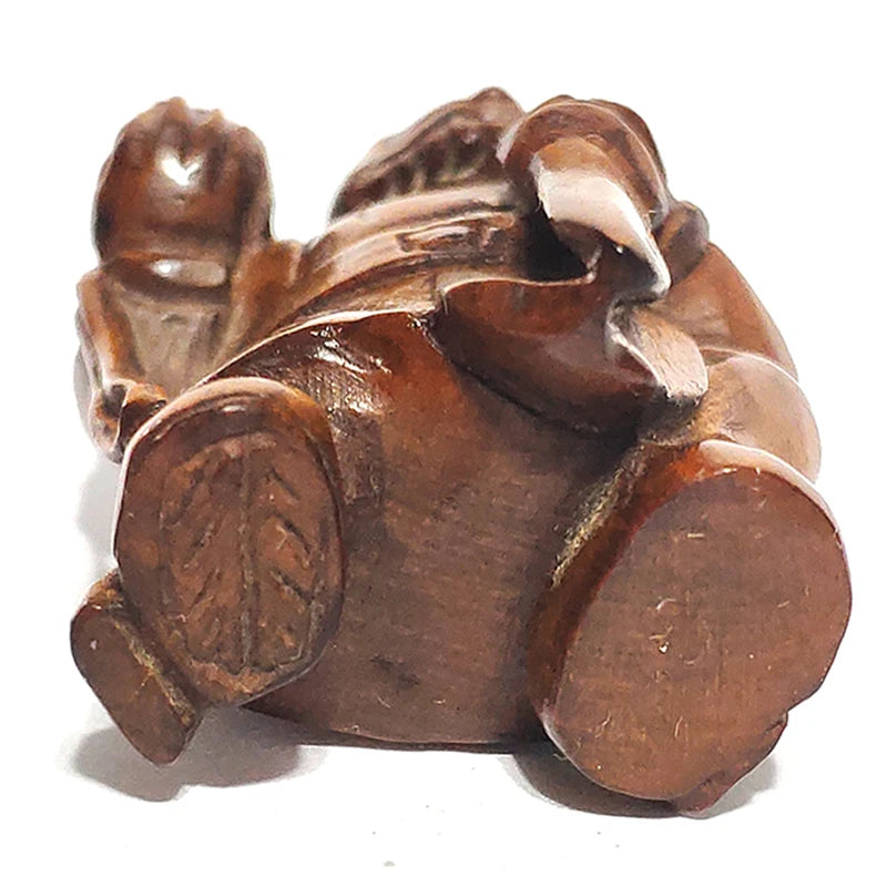 Y6457 - 2" Hand Carved Boxwood Netsuke Figurine Carving : God of Thunder Bishamonten