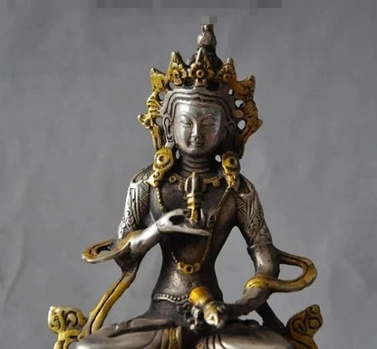 YM 308 años tibet, budismo plata Vajrasattva diosa Tara Kwan-yin Buda estatua