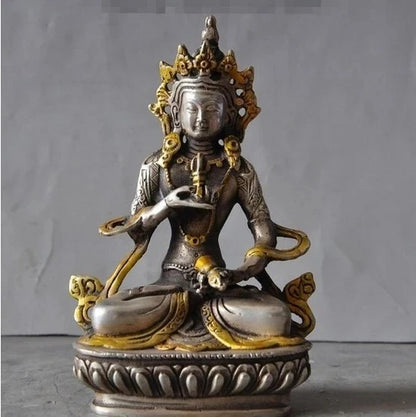 YM 308 años tibet, budismo plata Vajrasattva diosa Tara Kwan-yin Buda estatua