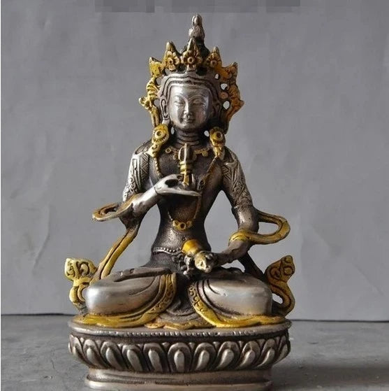 YM 308 años tibet, budismo plata Vajrasattva diosa Tara Kwan-yin Buda estatua