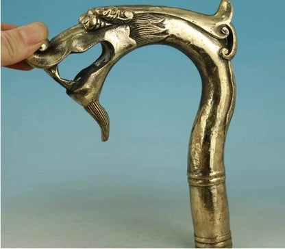 YM 324 100% bronce, cobre puro latón viejo abuelo buena suerte bastón cabeza grande antiguo chino tallado A Mano Dra recoger