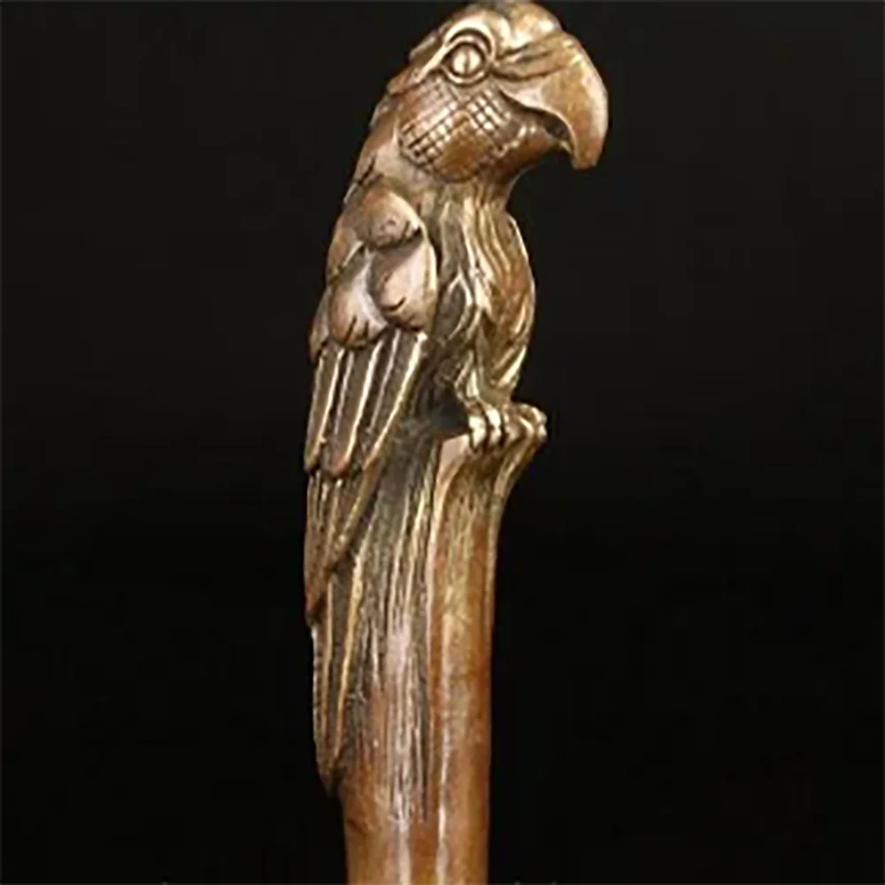 YM 324 bronze Pure Copper Brass Grandpa Good Lucky BRONZE PARROT CANE WALKING STICK HEAD DECORATION CARVING ASIAN COLLECT OLD