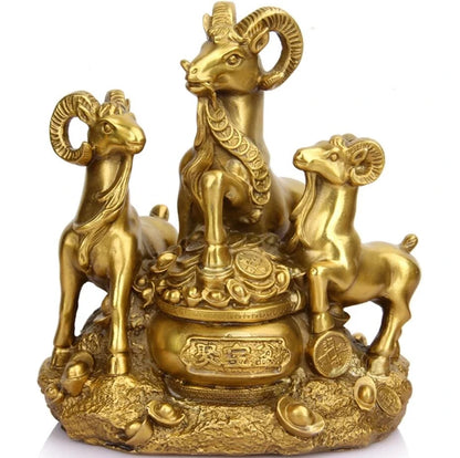 YM 522 cobre puro, tres ovejas, adornos Kai Tai, muebles de ovejas cornucopia.