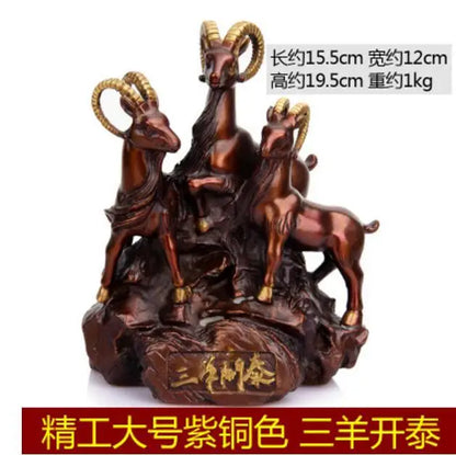 YM 522 cobre puro, tres ovejas, adornos Kai Tai, muebles de ovejas cornucopia.