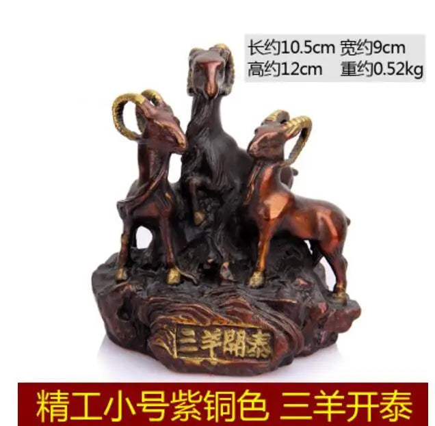 YM 522 cobre puro, tres ovejas, adornos Kai Tai, muebles de ovejas cornucopia.