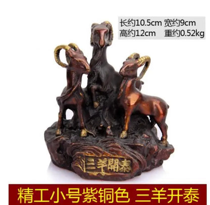 YM 522 cobre puro, tres ovejas, adornos Kai Tai, muebles de ovejas cornucopia.