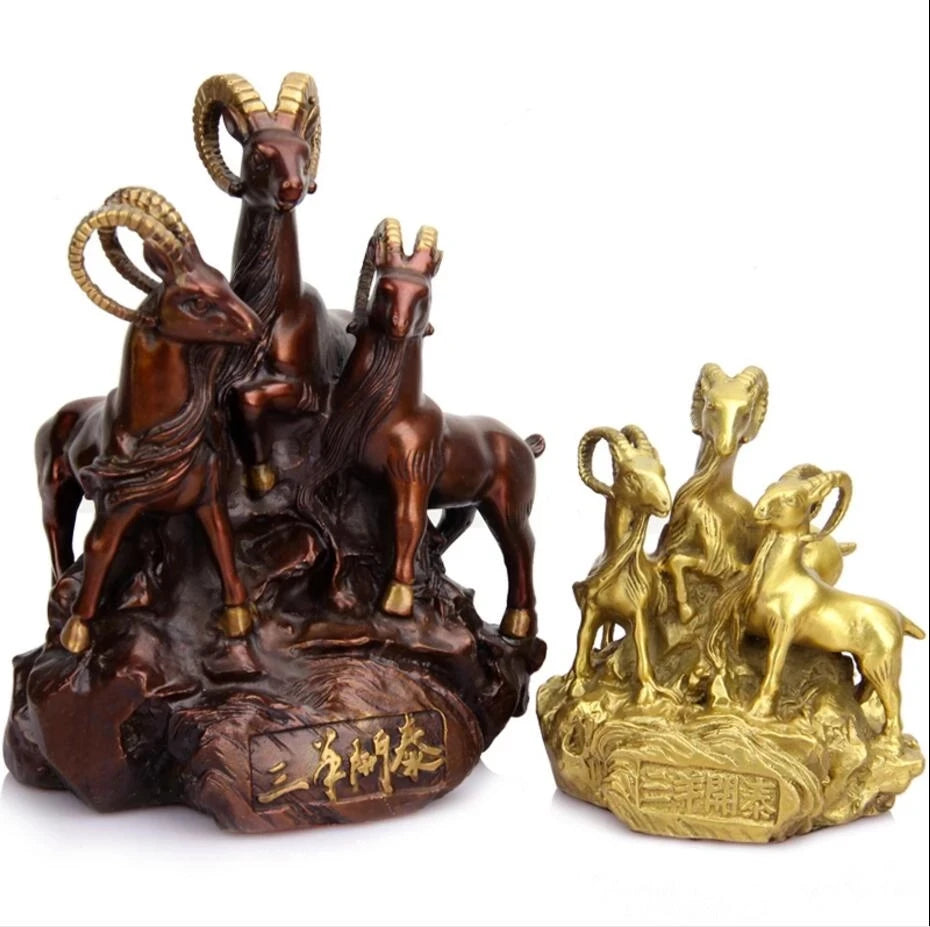 YM 522 cobre puro, tres ovejas, adornos Kai Tai, muebles de ovejas cornucopia.