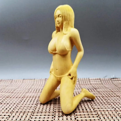 YW001 - 12.5 X 5 X 6 CM Boxwood Carving Figurine: Beautiful Girl Lady Woman