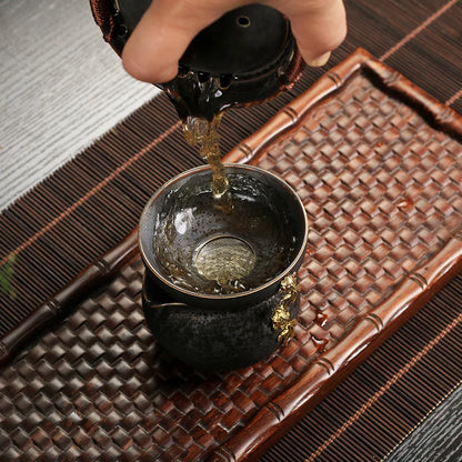 Yaxin Qiantang Stoneware Cover Teacup Ceramic Fambe Porcelain Large Three-Piece Tea Bowl Kung Fu Tea Set with Whitebait