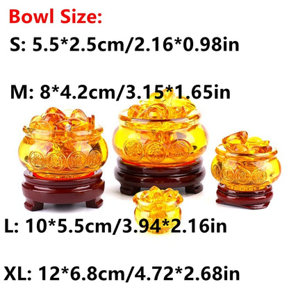 Yellow Crystal Glaze Chinese Fengshui Wealth Yuanbao Dragon Treasure Bowl Statue