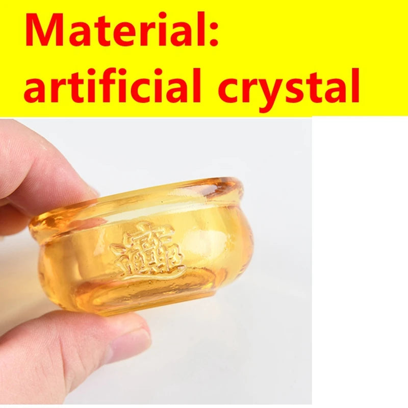 Yellow Crystal Glaze Chinese Fengshui Wealth Yuanbao Dragon Treasure Bowl Statue