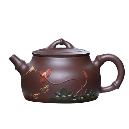 Yipin Qinglian-Handmade Mud-painted Lotus Teapot, Zisha Teapot, Yixing Handmade Pot, Kung-Fu Teaware, Purple Clay Drinkware