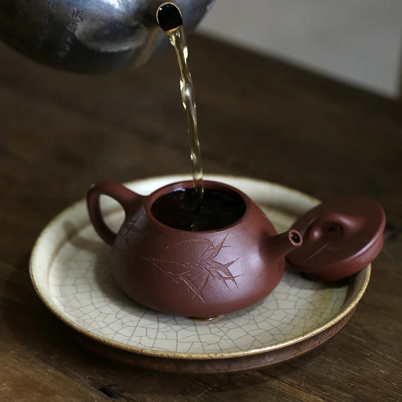 Yishuitang Yixing original handmade purple clay teapot with flat bottom and stone ladle lid 175ml household teapot