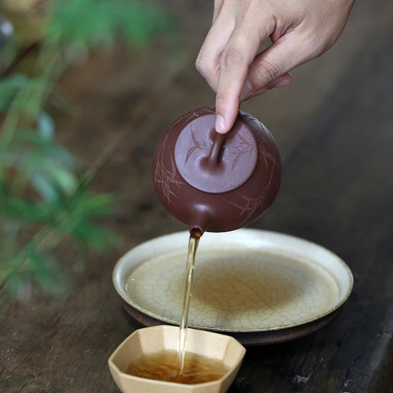 Yishuitang Yixing original handmade purple clay teapot with flat bottom and stone ladle lid 175ml household teapot