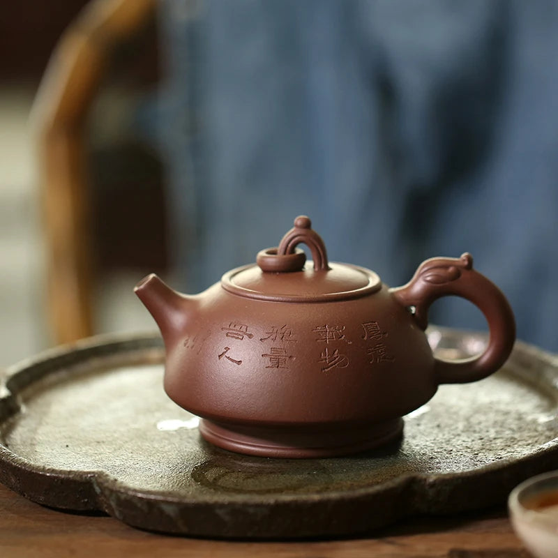 Yishuitang Yixing purple clay teapot hand made old purple clay Qianlong teapot 455ml Teapot Tea Set