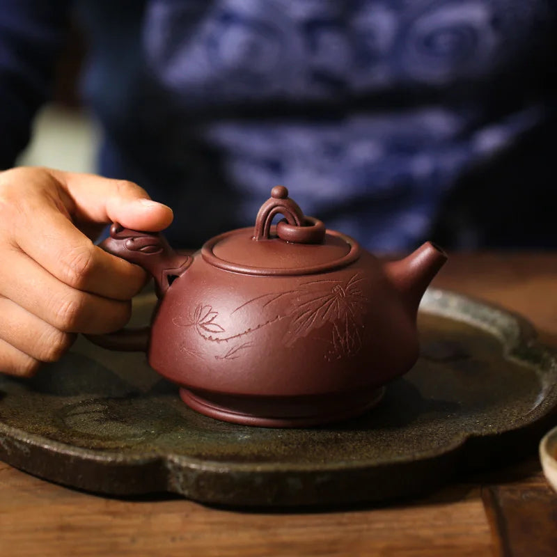 Yishuitang Yixing purple clay teapot hand made old purple clay Qianlong teapot 455ml Teapot Tea Set