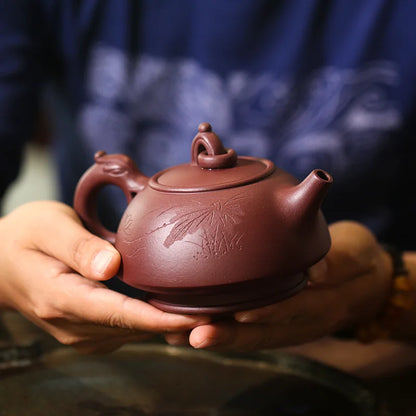 Yishuitang Yixing purple clay teapot hand made old purple clay Qianlong teapot 455ml Teapot Tea Set