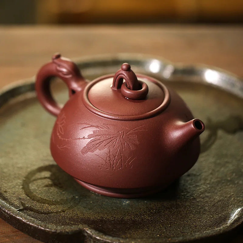 Yishuitang Yixing purple clay teapot hand made old purple clay Qianlong teapot 455ml Teapot Tea Set