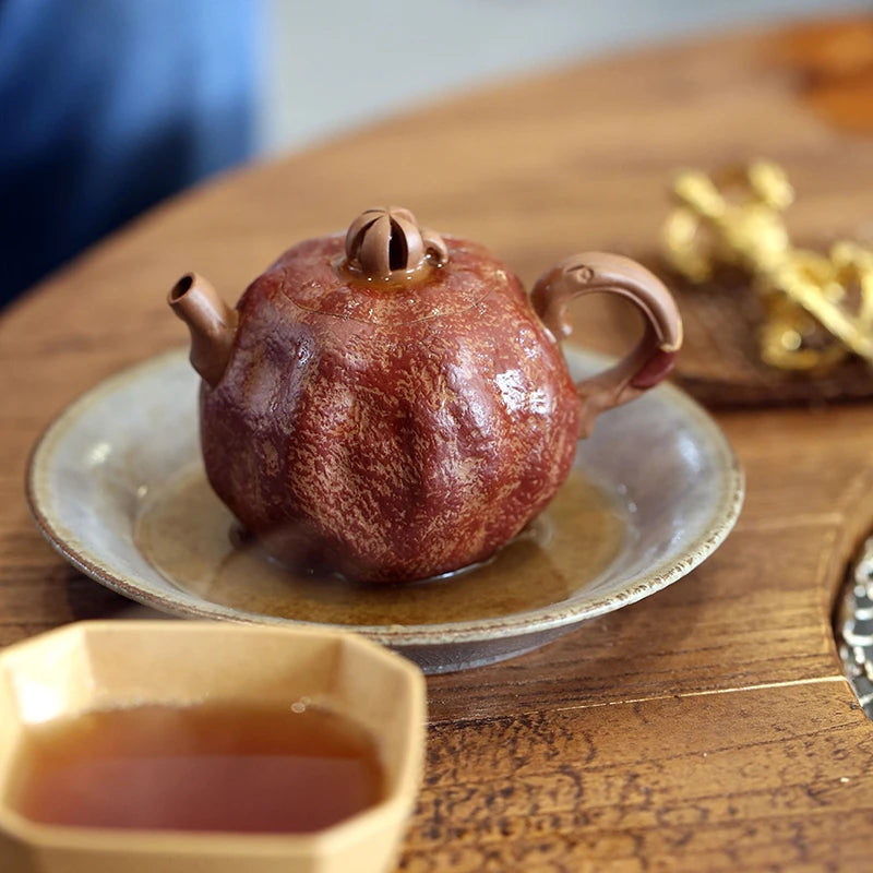 Yishuitang Yixing raw ore pure handmade Xiangqi duanni pink mud pomegranate pot 120ml Kungfu sketch pot