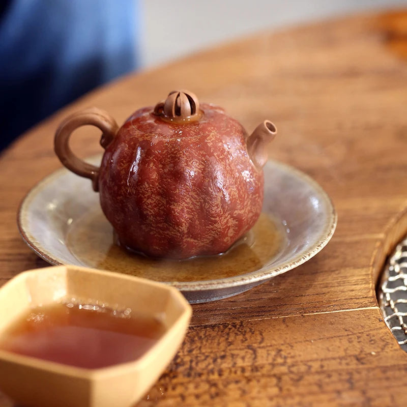 Yishuitang Yixing raw ore pure handmade Xiangqi duanni pink mud pomegranate pot 120ml Kungfu sketch pot