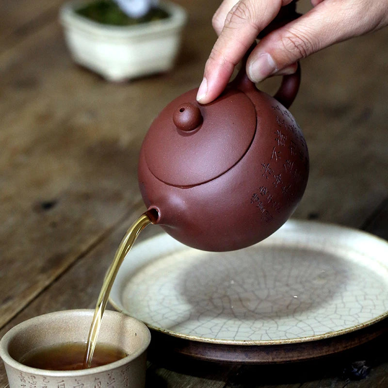 Yishuitang Yixing raw ore pure handmade purple clay pot bottom groove clear handle Xishi pot 260ml Prajna wisdom