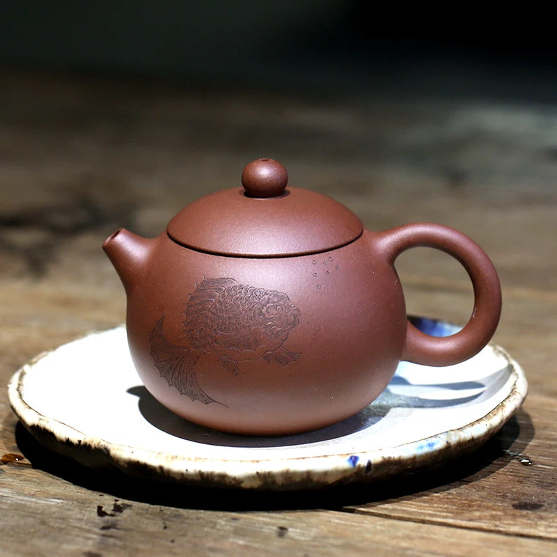 Yishuitang Yixing raw ore pure handmade purple clay pot bottom groove clear handle Xishi pot 260ml Prajna wisdom