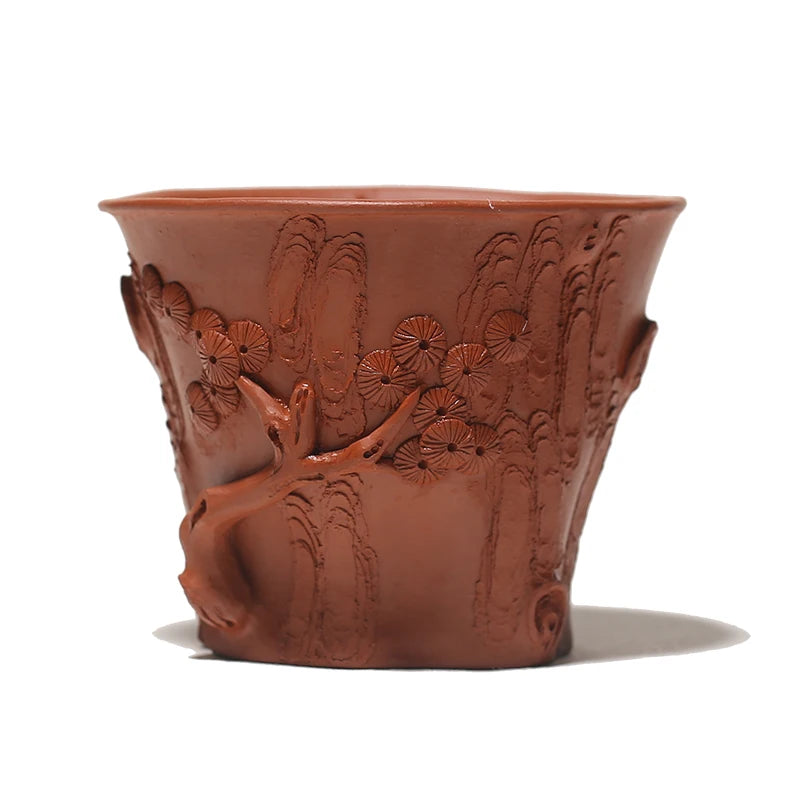 Yishuitang Yixing raw ore purple sand cup hand tea master cup vermilion pine branch cup 150ml hand Decal