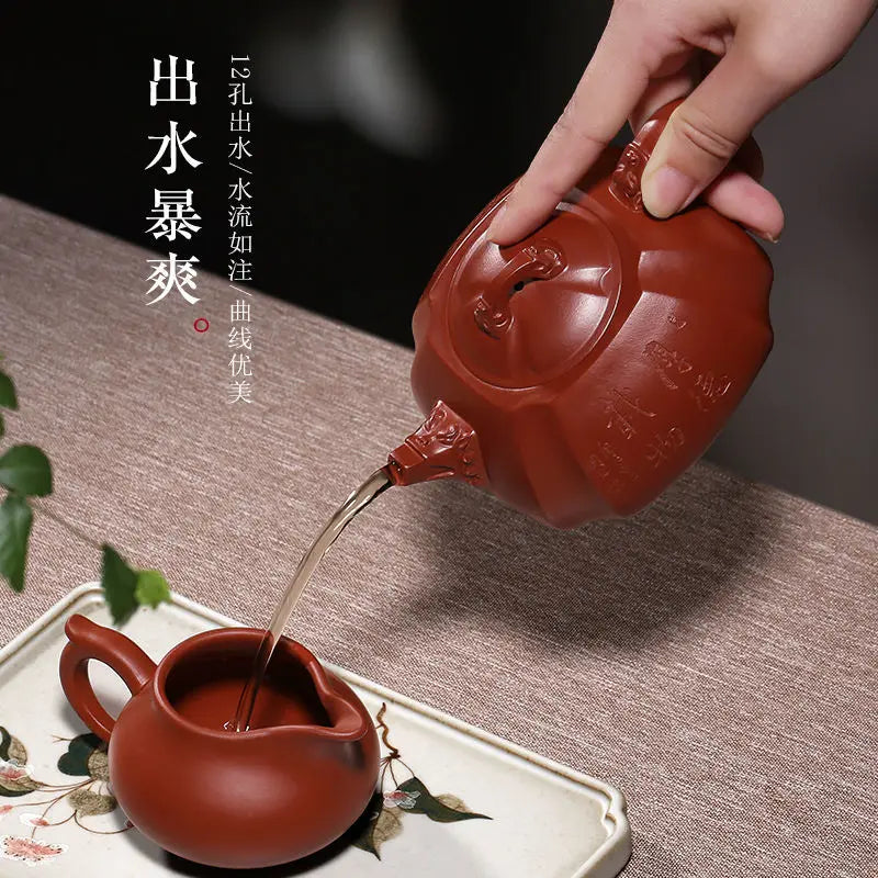 Yixing Authentic Purple Clay Pot, Pure Handmade Raw Ore, Dahongpao Longzun Pot, Household Tea Set, Teapot, Drinkware for Green