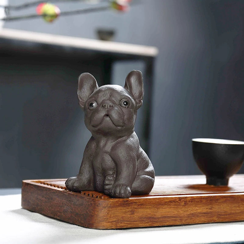 Yixing Boutique Purple Clay Tea Pet French Bulldog Figurine Household Ornaments Handmade Sculpture Craft Tea Ceremony Decoration