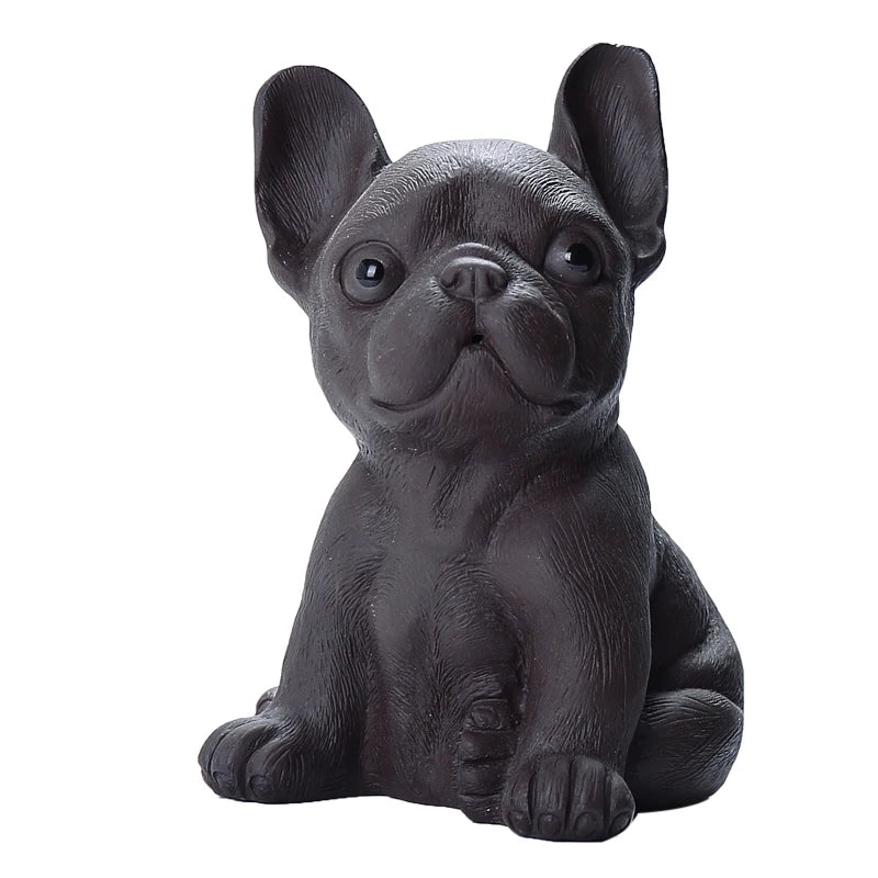 Yixing Boutique Purple Clay Tea Pet French Bulldog Figurine Household Ornaments Handmade Sculpture Craft Tea Ceremony Decoration