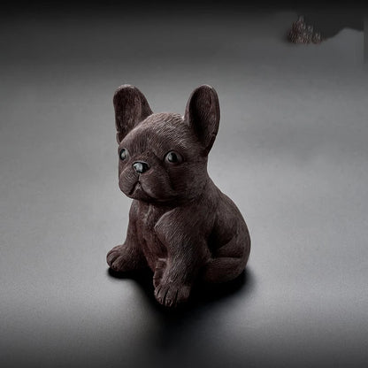 Yixing Boutique Purple Clay Tea Pet French Bulldog Figurine Household Ornaments Handmade Sculpture Craft Tea Ceremony Decoration