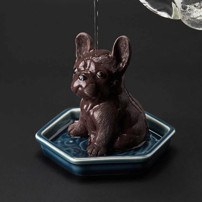 Yixing Boutique Purple Clay Tea Pet French Bulldog Figurine Household Ornaments Handmade Sculpture Craft Tea Ceremony Decoration
