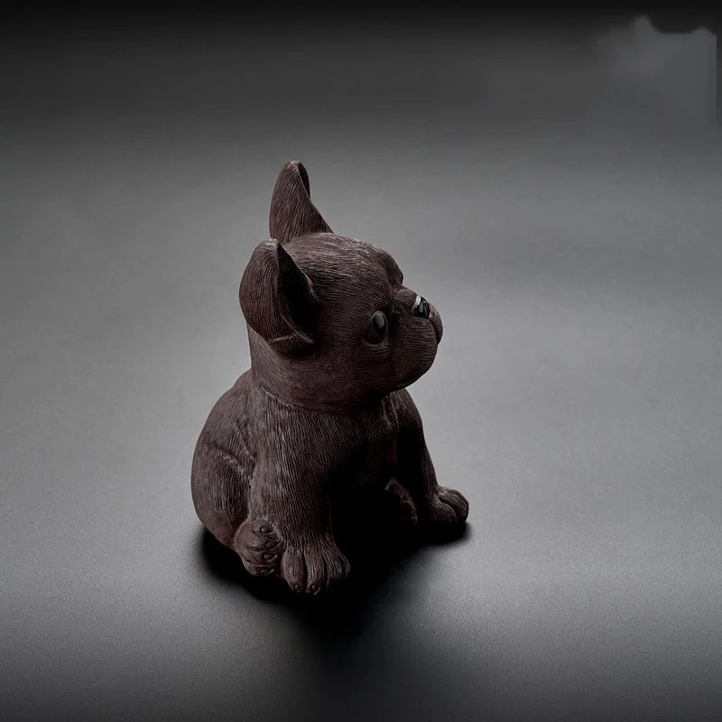 Yixing Boutique Purple Clay Tea Pet French Bulldog Figurine Household Ornaments Handmade Sculpture Craft Tea Ceremony Decoration