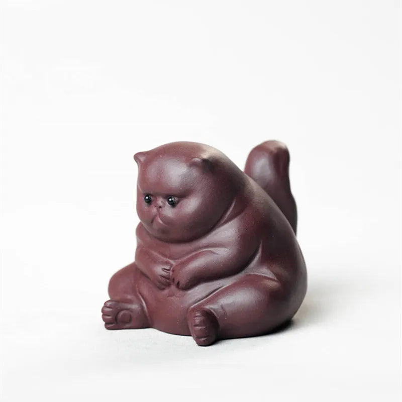 Yixing Boutique Purple Clay Tea Pet Lucky Cat Figurine Desktop Ornaments Handmade Sculpture Crafts Home Tea Set Decoration Gifts