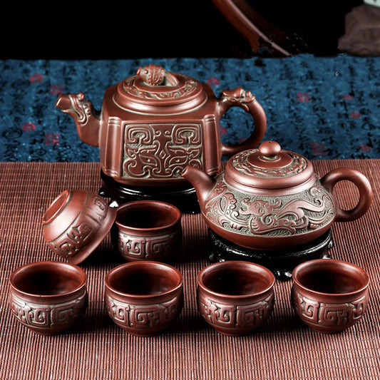 Yixing-Bronze Zisha Pot, Large Capacity, Raw Ore Clay Teapot, Kungfu Flower Tea Pot, Large Capacity, Chinese Tea Set