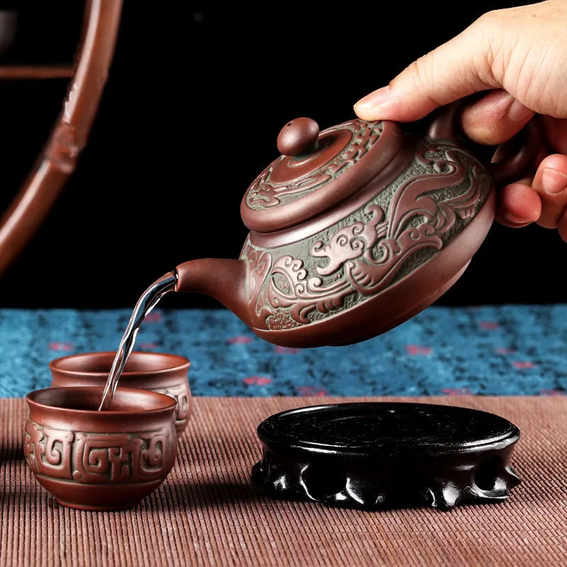 Yixing-Bronze Zisha Pot, Large Capacity, Raw Ore Clay Teapot, Kungfu Flower Tea Pot, Large Capacity, Chinese Tea Set