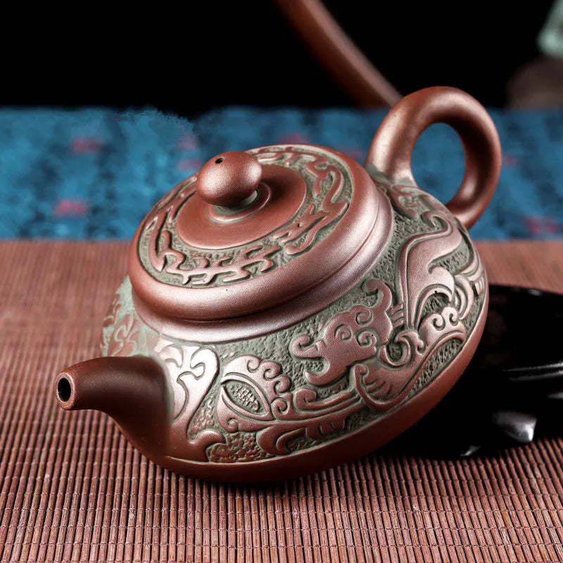 Yixing-Bronze Zisha Pot, Large Capacity, Raw Ore Clay Teapot, Kungfu Flower Tea Pot, Large Capacity, Chinese Tea Set