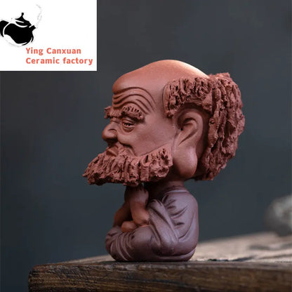 Yixing Character Buddha Monk Sculpture Purple Clay Tea Pet Handmade Tea Figurine Ornaments Chinese Tea Set Decors Art Gifts