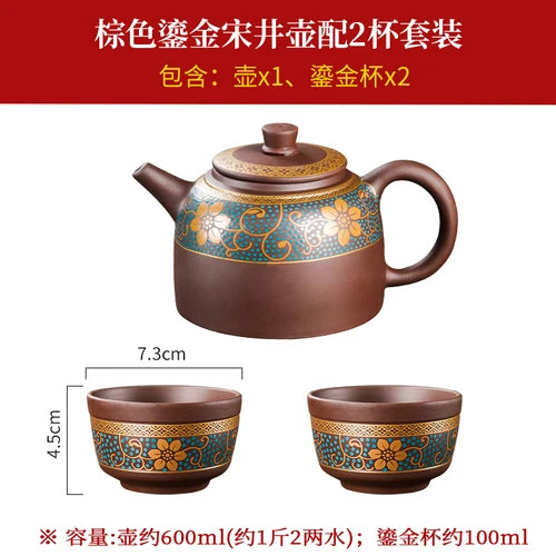 Yixing Clay Teapot, Chinese Style, Retro Teapot, Gilded Household, Simple Japanese Tea Maker, Kungfu Tea Set