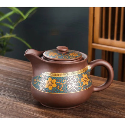 Yixing Clay Teapot Chinese Style Retro Teapot Single Pot Gilded Household Simple Japanese Tea Maker Kungfu Tea Set 450ml