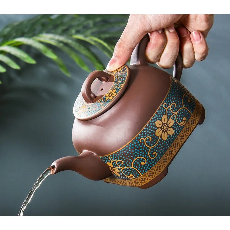 Yixing Clay Teapot Chinese Style Retro Teapot Single Pot Gilded Household Simple Japanese Tea Maker Kungfu Tea Set 450ml